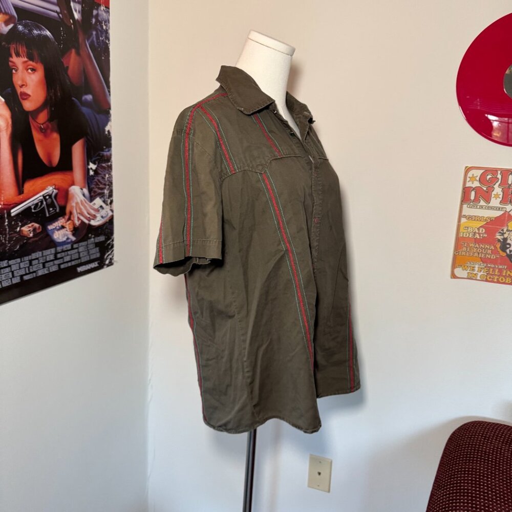 Diesel Olive Green Button-Down Shirt with Red Trim - Picture 9 of 11